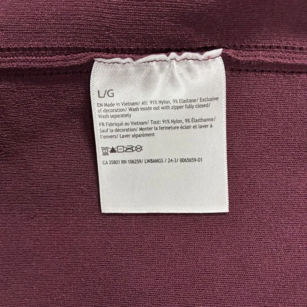 Lululemon Ribbed Knit Mini Skirt L Front Zip Garnet Burgundy Stretch Athleisure